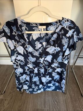 Joie Navy Blue Floral Button-Front Women's Top